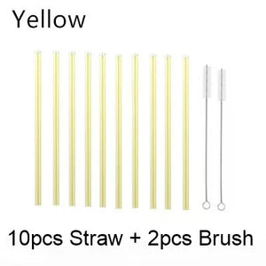 10PC Special Fine Curved Glass Straight Bend  Drinking Glass Straws Reusable Eco-friendly With Cleaning Brush, Ditch the plastic! Use glass instead