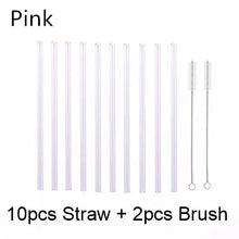 Load image into Gallery viewer, 10PC Special Fine Curved Glass Straight Bend  Drinking Glass Straws Reusable Eco-friendly With Cleaning Brush, Ditch the plastic! Use glass instead