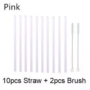 10PC Special Fine Curved Glass Straight Bend  Drinking Glass Straws Reusable Eco-friendly With Cleaning Brush, Ditch the plastic! Use glass instead