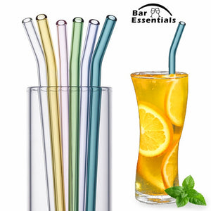 10PC Special Fine Curved Glass Straight Bend  Drinking Glass Straws Reusable Eco-friendly With Cleaning Brush, Ditch the plastic! Use glass instead