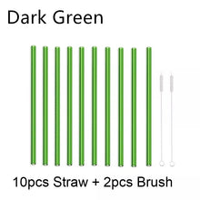 Load image into Gallery viewer, 10PC Special Fine Curved Glass Straight Bend  Drinking Glass Straws Reusable Eco-friendly With Cleaning Brush, Ditch the plastic! Use glass instead
