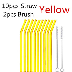10PC Special Fine Curved Glass Straight Bend  Drinking Glass Straws Reusable Eco-friendly With Cleaning Brush, Ditch the plastic! Use glass instead