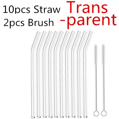 10PC Special Fine Curved Glass Straight Bend  Drinking Glass Straws Reusable Eco-friendly With Cleaning Brush, Ditch the plastic! Use glass instead