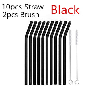 10PC Special Fine Curved Glass Straight Bend  Drinking Glass Straws Reusable Eco-friendly With Cleaning Brush, Ditch the plastic! Use glass instead