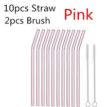 Load image into Gallery viewer, 10PC Special Fine Curved Glass Straight Bend  Drinking Glass Straws Reusable Eco-friendly With Cleaning Brush, Ditch the plastic! Use glass instead