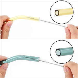 10PC Special Fine Curved Glass Straight Bend  Drinking Glass Straws Reusable Eco-friendly With Cleaning Brush, Ditch the plastic! Use glass instead