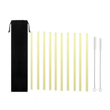 Load image into Gallery viewer, 10PC Special Fine Curved Glass Straight Bend  Drinking Glass Straws Reusable Eco-friendly With Cleaning Brush, Ditch the plastic! Use glass instead