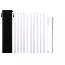 Load image into Gallery viewer, 10PC Special Fine Curved Glass Straight Bend  Drinking Glass Straws Reusable Eco-friendly With Cleaning Brush, Ditch the plastic! Use glass instead