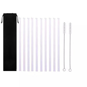 10PC Special Fine Curved Glass Straight Bend  Drinking Glass Straws Reusable Eco-friendly With Cleaning Brush, Ditch the plastic! Use glass instead