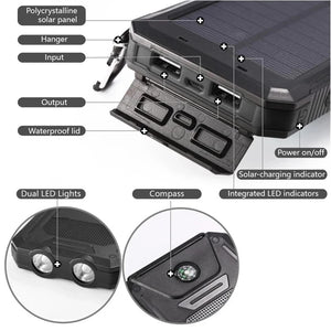 Solar 80000mAh Power Bank Dual USB powerbank Waterproof Battery External Portable Charging with LED Light 2USB powerbank