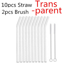 Load image into Gallery viewer, 10PC Special Fine Curved Glass Straight,Bend  Drinking Glass Straws Reusable Eco-friendly With Cleaning Brush