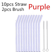 Load image into Gallery viewer, 10PC Special Fine Curved Glass Straight,Bend  Drinking Glass Straws Reusable Eco-friendly With Cleaning Brush