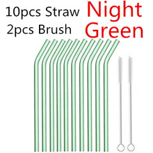 Load image into Gallery viewer, 10PC Special Fine Curved Glass Straight,Bend  Drinking Glass Straws Reusable Eco-friendly With Cleaning Brush