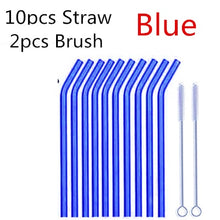 Load image into Gallery viewer, 10PC Special Fine Curved Glass Straight,Bend  Drinking Glass Straws Reusable Eco-friendly With Cleaning Brush