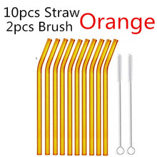 Load image into Gallery viewer, 10PC Special Fine Curved Glass Straight,Bend  Drinking Glass Straws Reusable Eco-friendly With Cleaning Brush