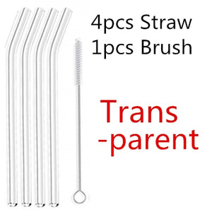 10PC Special Fine Curved Glass Straight,Bend  Drinking Glass Straws Reusable Eco-friendly With Cleaning Brush