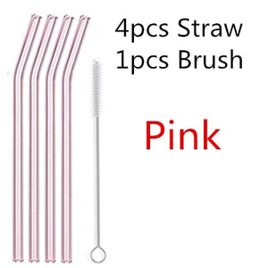 10PC Special Fine Curved Glass Straight,Bend  Drinking Glass Straws Reusable Eco-friendly With Cleaning Brush