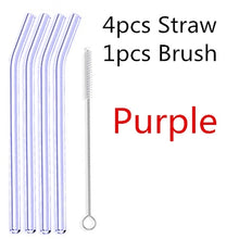 Load image into Gallery viewer, 10PC Special Fine Curved Glass Straight,Bend  Drinking Glass Straws Reusable Eco-friendly With Cleaning Brush