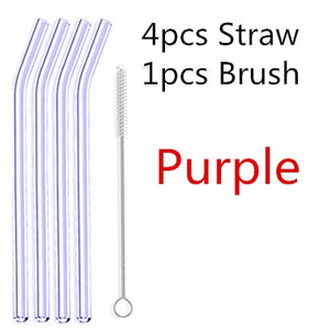 10PC Special Fine Curved Glass Straight,Bend  Drinking Glass Straws Reusable Eco-friendly With Cleaning Brush