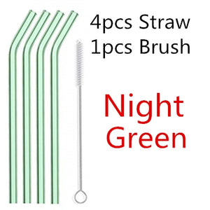 10PC Special Fine Curved Glass Straight,Bend  Drinking Glass Straws Reusable Eco-friendly With Cleaning Brush