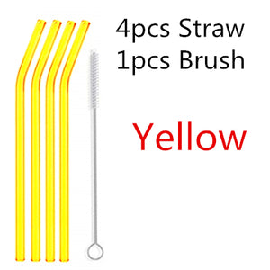 10PC Special Fine Curved Glass Straight,Bend  Drinking Glass Straws Reusable Eco-friendly With Cleaning Brush