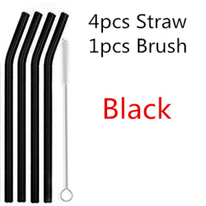 10PC Special Fine Curved Glass Straight,Bend  Drinking Glass Straws Reusable Eco-friendly With Cleaning Brush