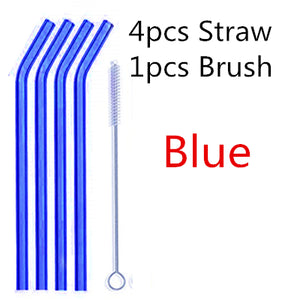 10PC Special Fine Curved Glass Straight,Bend  Drinking Glass Straws Reusable Eco-friendly With Cleaning Brush