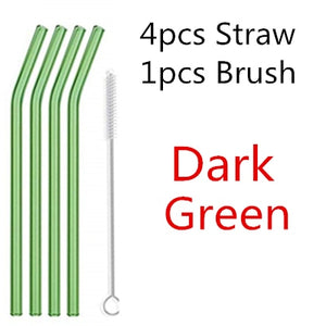 10PC Special Fine Curved Glass Straight,Bend  Drinking Glass Straws Reusable Eco-friendly With Cleaning Brush