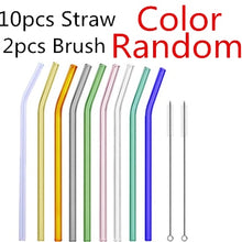 Load image into Gallery viewer, 10PC Special Fine Curved Glass Straight,Bend  Drinking Glass Straws Reusable Eco-friendly With Cleaning Brush