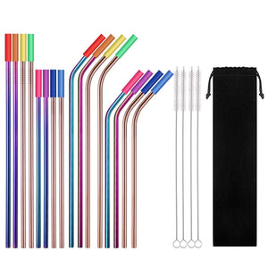 Quality Metal Straws Stainless Steel Straws 16 Pcs 10.5 inch 8.5 inch Multicolor Reusable Drinking Straws for 20/30 Oz Yeti Tumb