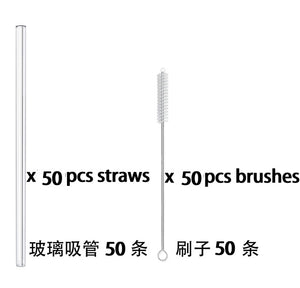 50PCS Handmade Glass Straws Clear Straight 20cm x 8 mm - Premium Glass - Healthy, Reusable, Pack of 50