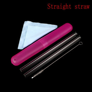 New 4Pcs/Set Reusable Glass Straw With Cleaner Brush Or Straw Box Eco-Friendly Glass Drinking Straws Set For Glass Mug