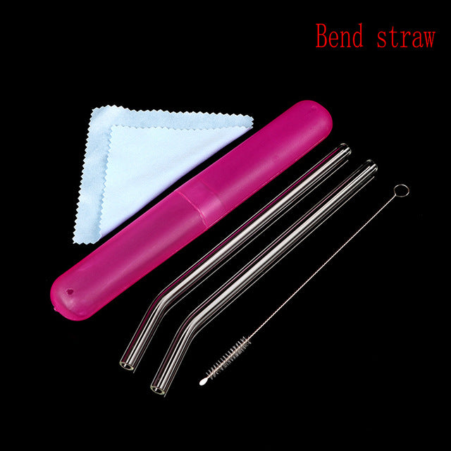 New 4Pcs/Set Reusable Glass Straw With Cleaner Brush Or Straw Box Eco-Friendly Glass Drinking Straws Set For Glass Mug